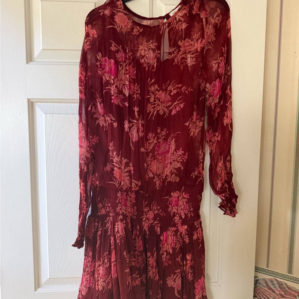 Floral Dropped Waist Burgundy Dress Made by Sundance